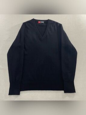 SHEPHE 100% Cashmere V Neck Sweater Black Quiet Luxury Sz L Pullover Cuffed